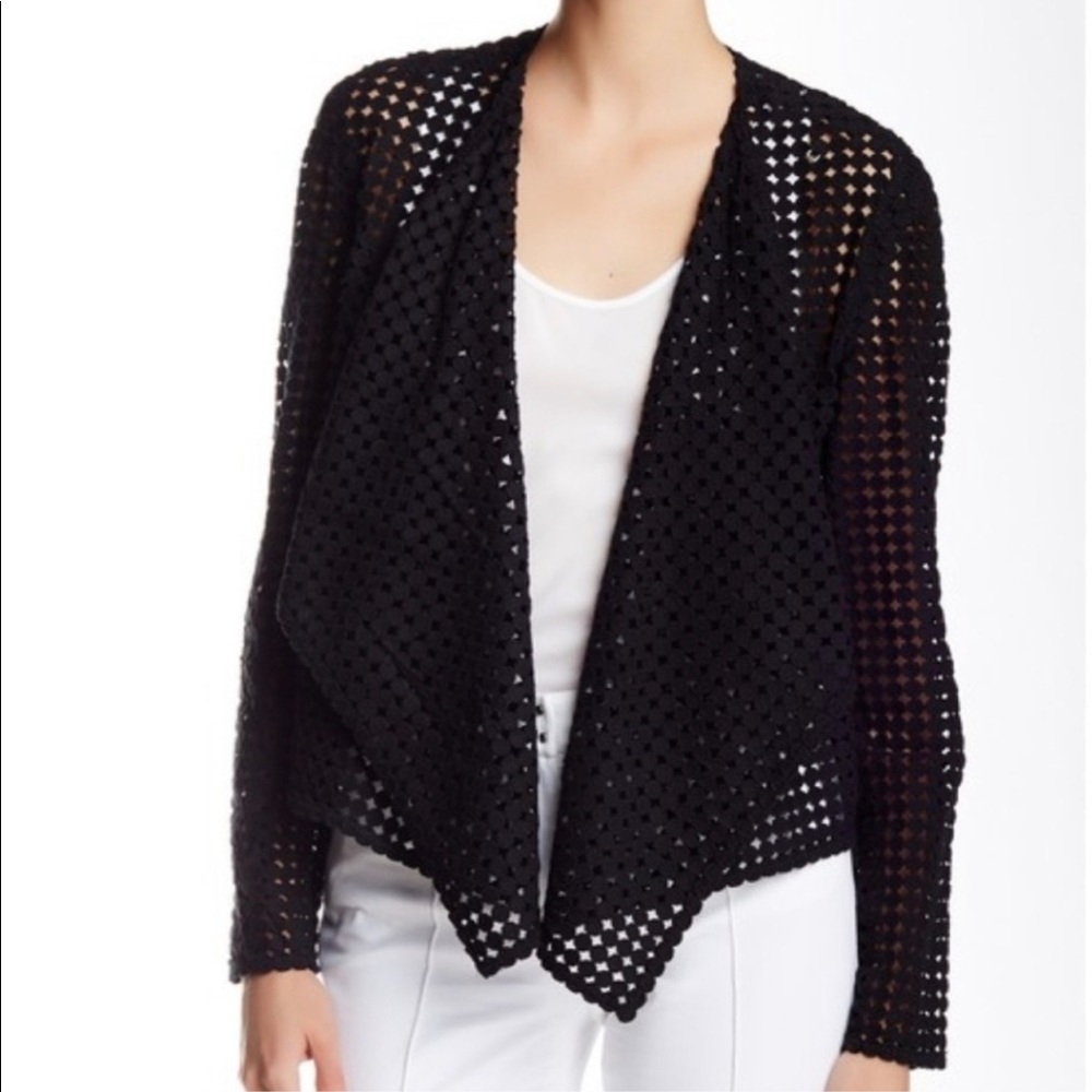 Elie Tahari Black Mesh Drape Front Jacket